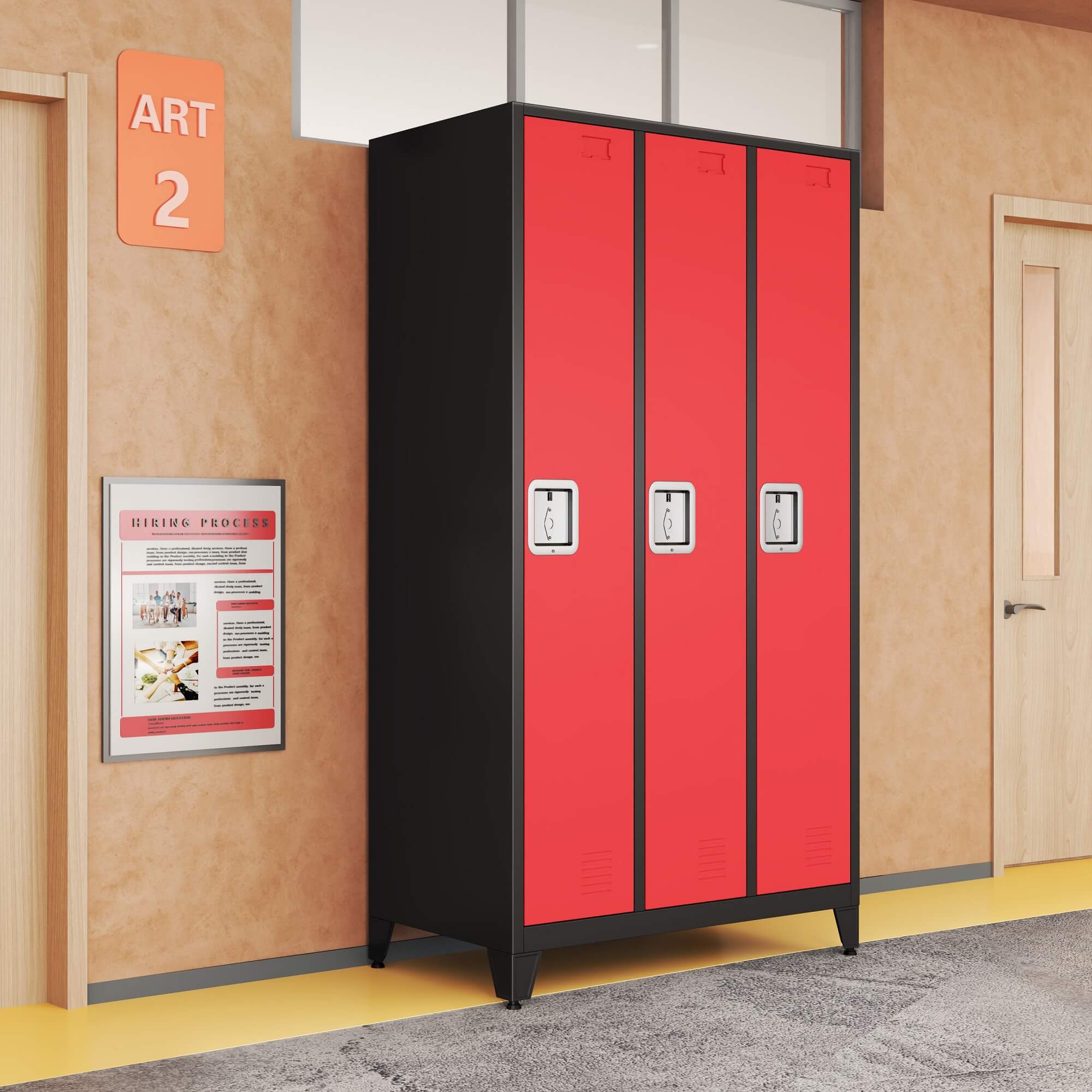 steel locker with stand feet- 3 doors